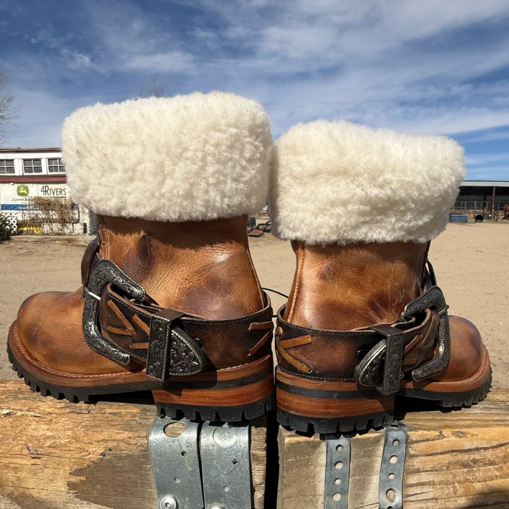 Freebird by Steven Tan Leather Moto Boots with Shearling Cuff - Picture 4 of 11